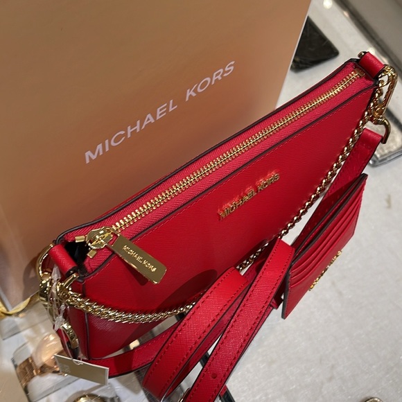MICHAEL KORS 
JST Md Saffiano Leather Crossbody XBody + Card Holder Boxed Set - Picture 9 of 16